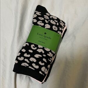kate spade Black and Light Pink Leopard Print Crew Socks